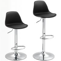 BARHOCKER 2er Set, Gepolstert Barstuhl mit Stahlgestell, Lehne für Küche Schwarz - Schwarz, Leder (41/104/42cm) - HOMCOM