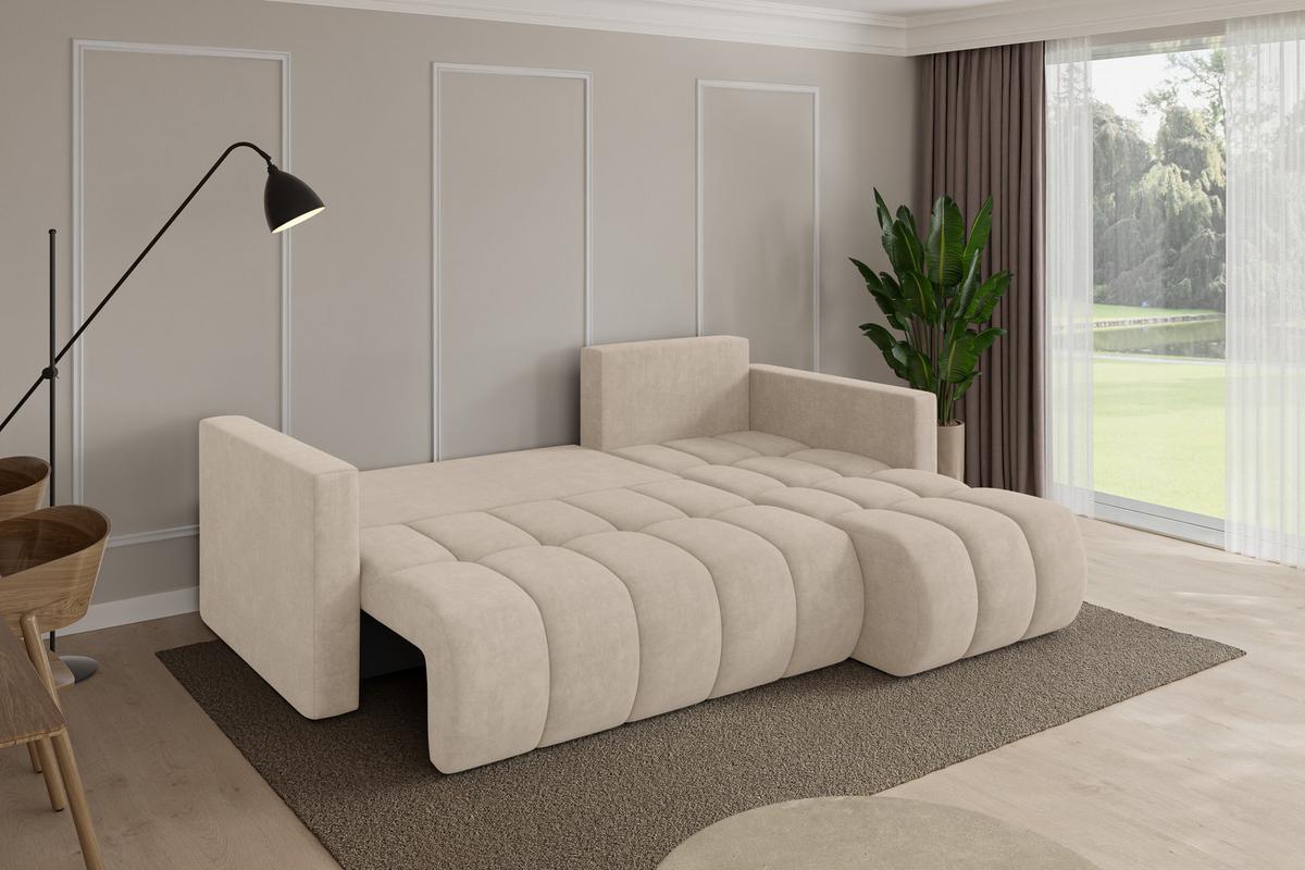 ECKSOFA mit Schlaffunktion Ottomane Rechts GARD-L 226x146x85 Beige Velours - Schwarz/Sahara, Holzwerkstoff/Kunststoff (226/146cm) - ALTDECOR