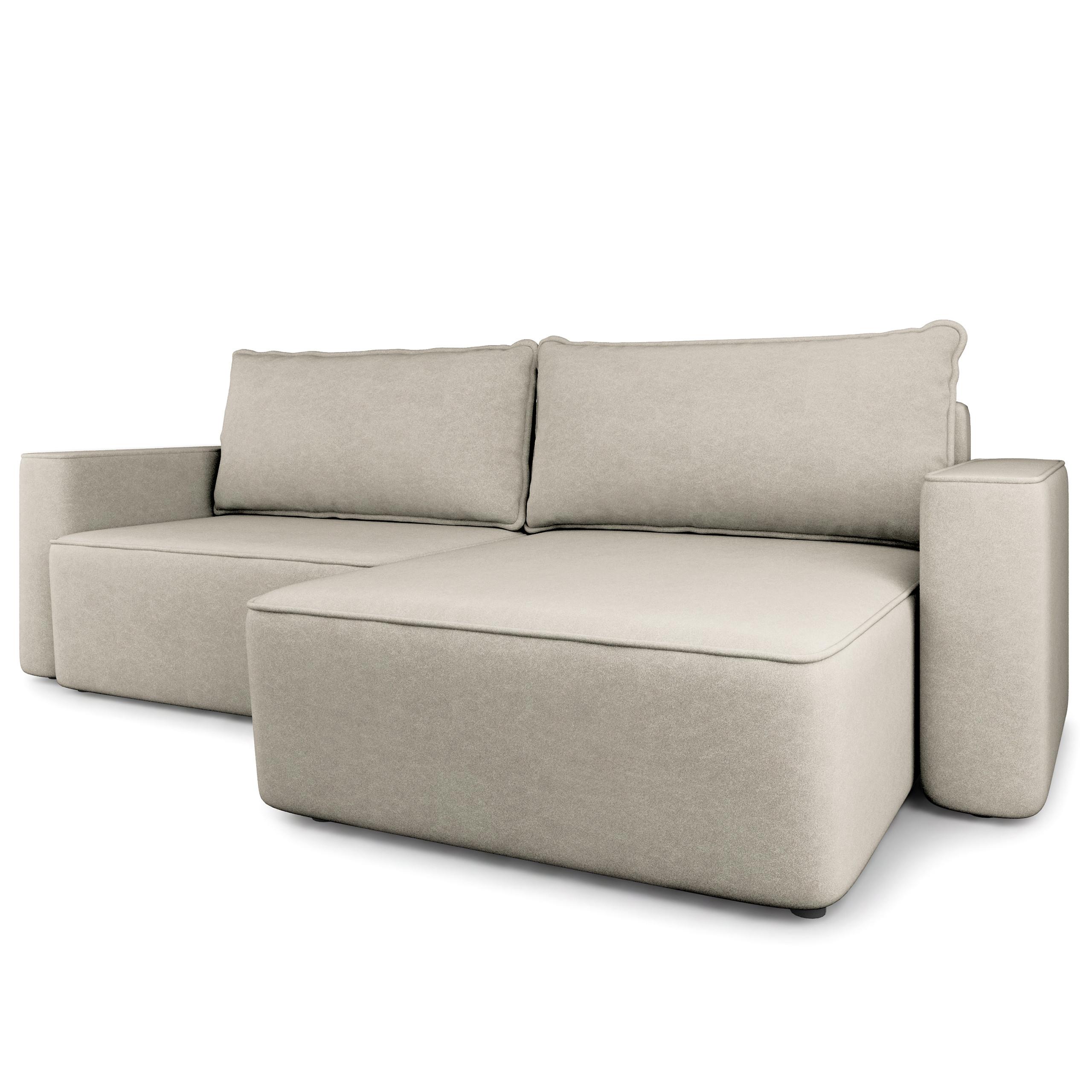 ECKSOFA BELISE CL Creme Veloursstoff mit Schlaffunktion - Creme, Holz/Textil (252/162cm) - MASSENO