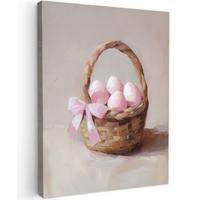 LEINWANDBILD Korb - Eier - Rosa Room Decor 30x40 cm - Beige, Textil (30/40cm) - MuchoWow