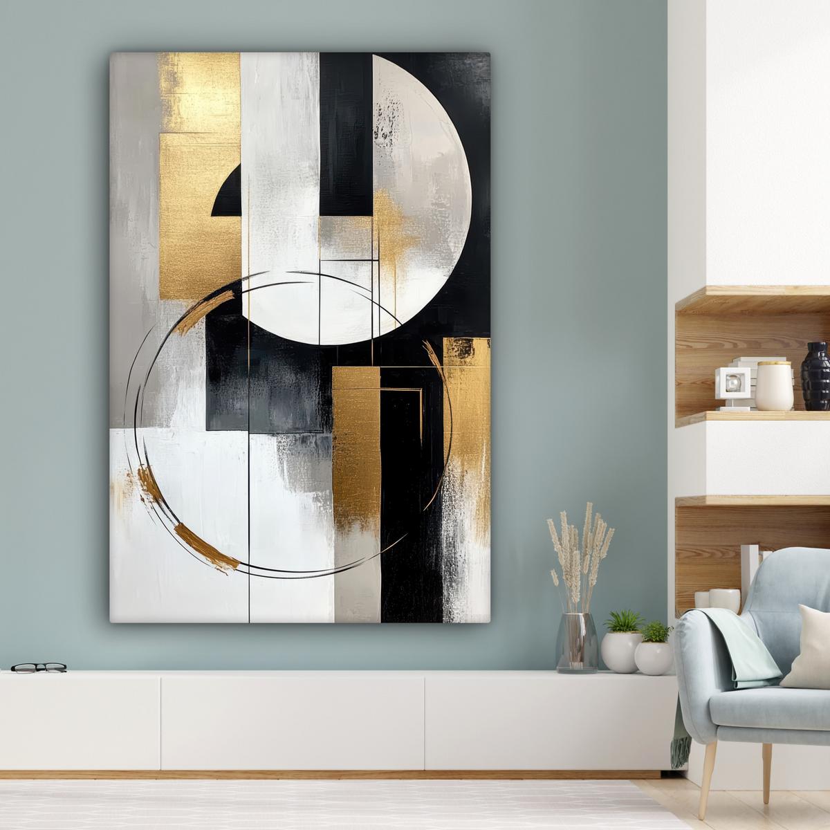 LEINWANDBILD Abstrakt - Gold - Silber - Formen - Ästhetik Deko Groß 90x140 cm - Multicolor, Textil (90/140cm) - MuchoWow