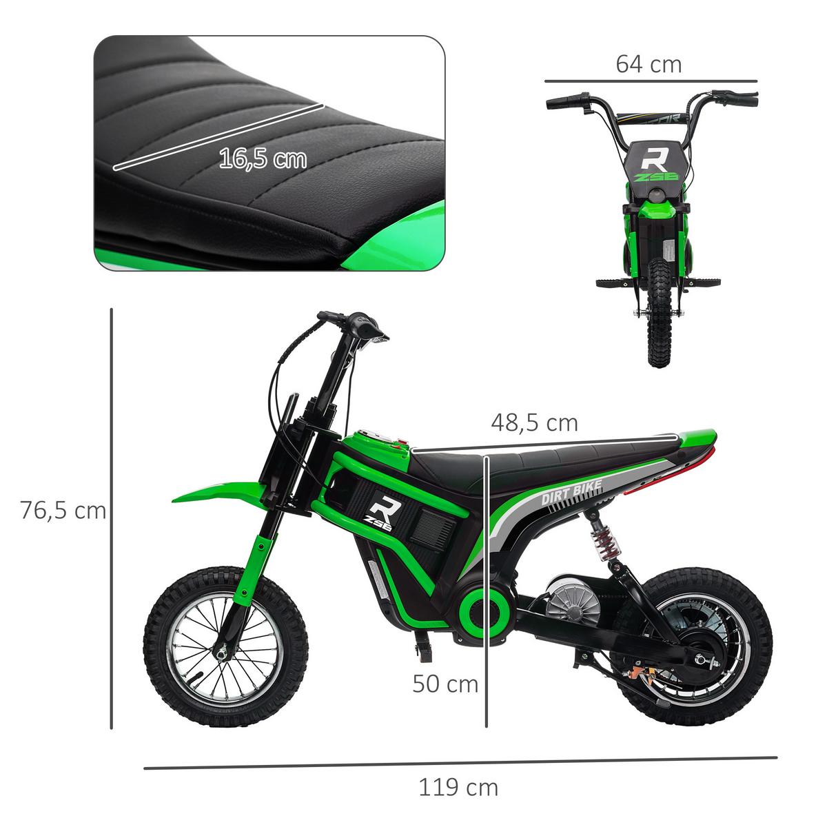 KINDER Elektro Motorrad, 12V Kindermotorrad mit Hupe, Leuchte, 8-16 km/h, Grün - Grün, Kunststoff (119/64/76.5cm) - HOMCOM