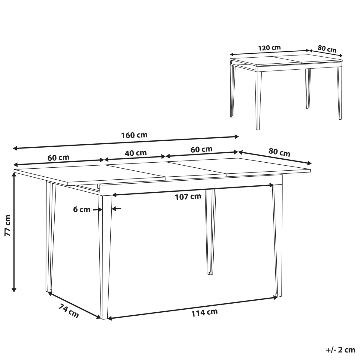 ESSTISCH 120-160/80/77 cm Schwarz Rechteckig Norley - Schwarz, Holzwerkstoff (160/80/77cm) - Beliani