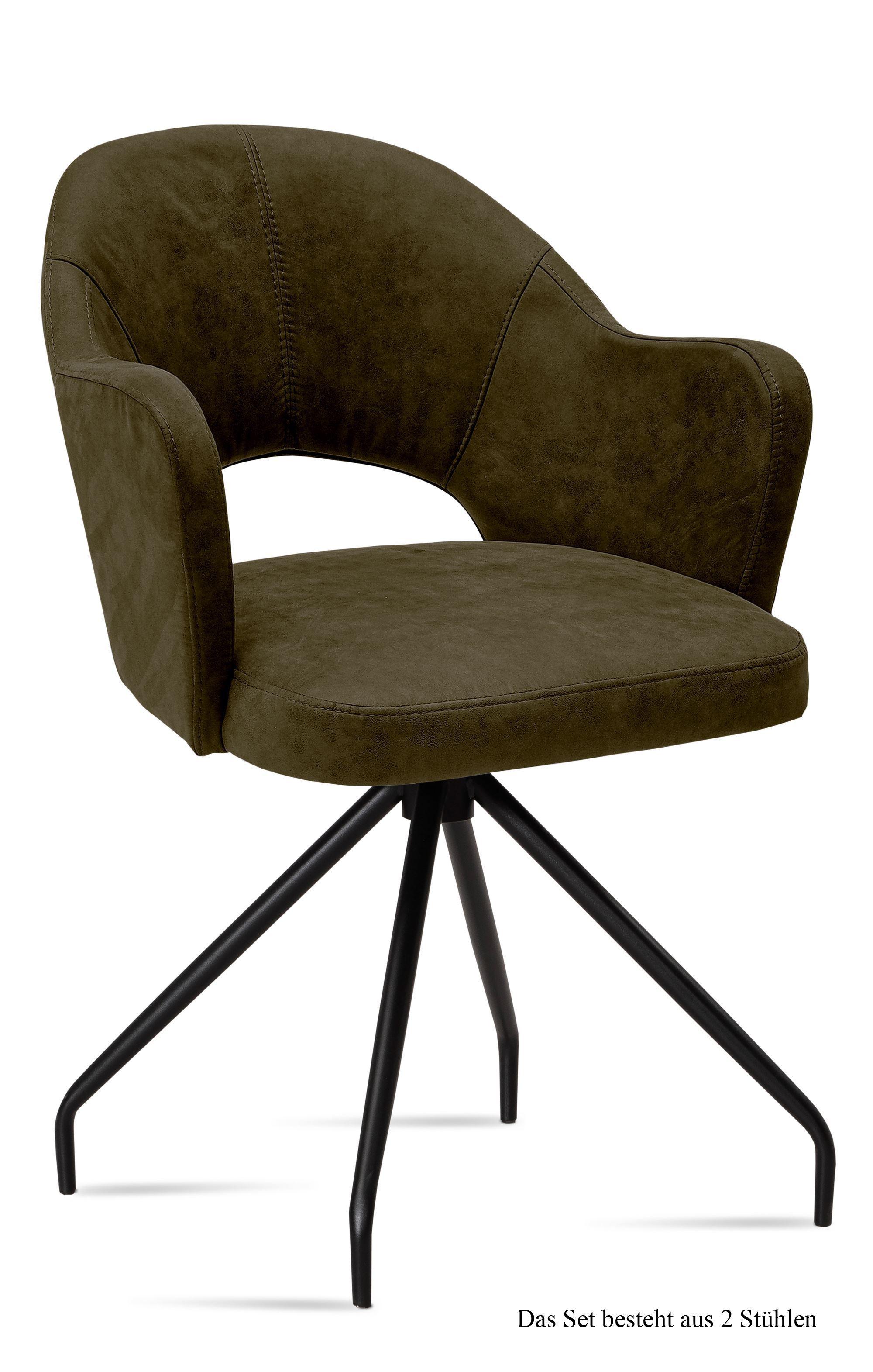 ARMLEHNSTUHL (2er-Set) Dikana 59x87x61 Schwarz/Khaki - Dunkelgrün/Schwarz, Kunststoff (61/87/59cm) - 58aufmkessel