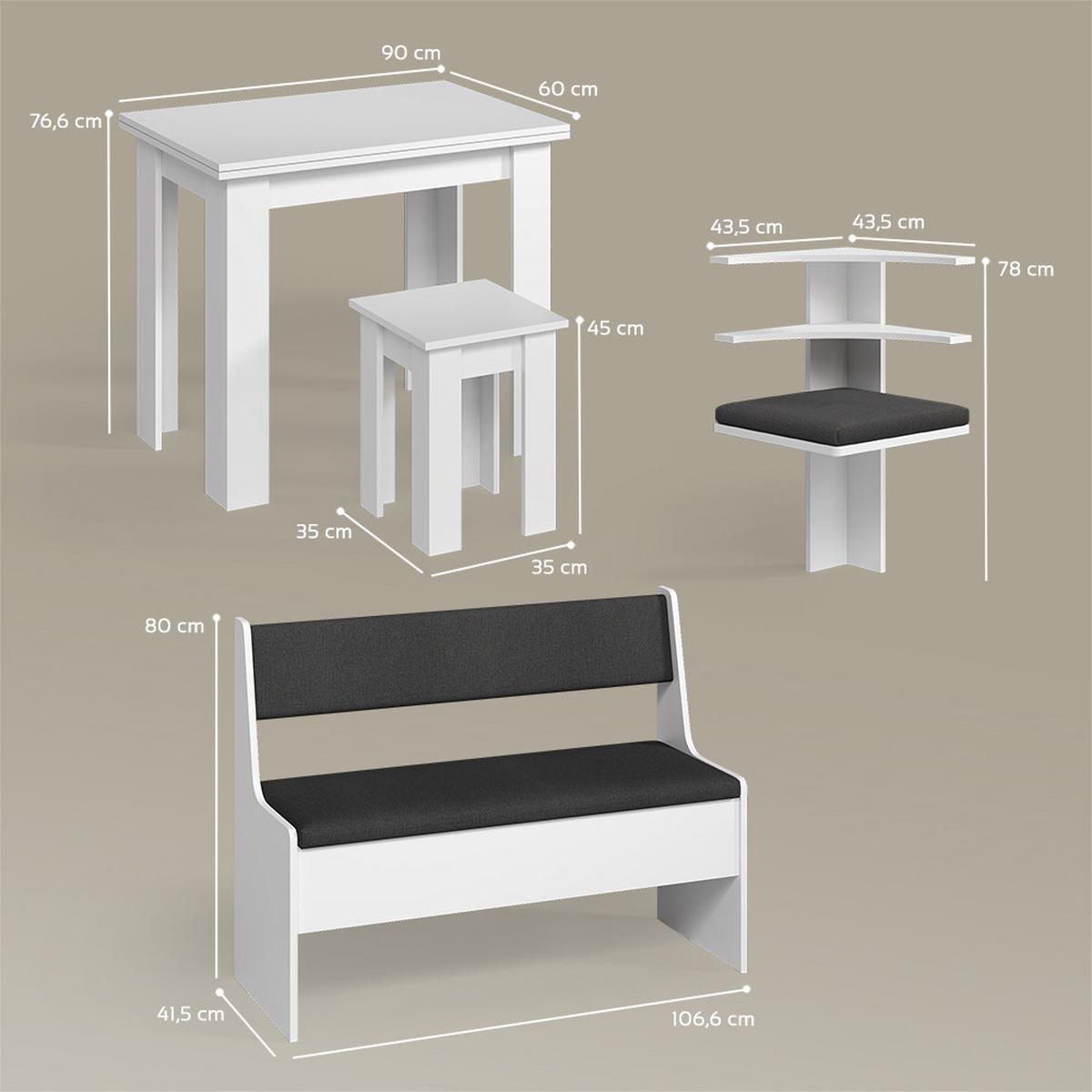 ECKBANKGRUPPE Tiberio Weiß 150 x 150 cm mit Tisch - Weiß, Holzwerkstoff (150/80/150cm) - Livinity®