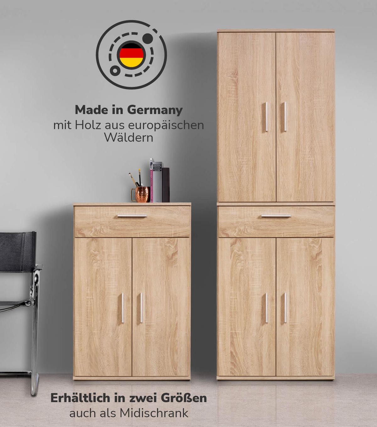 MEHRZWECKSCHRANK Der Praktische - Weiß/Sonoma Eiche, Holzwerkstoff (60/180/34cm) - Mokebo