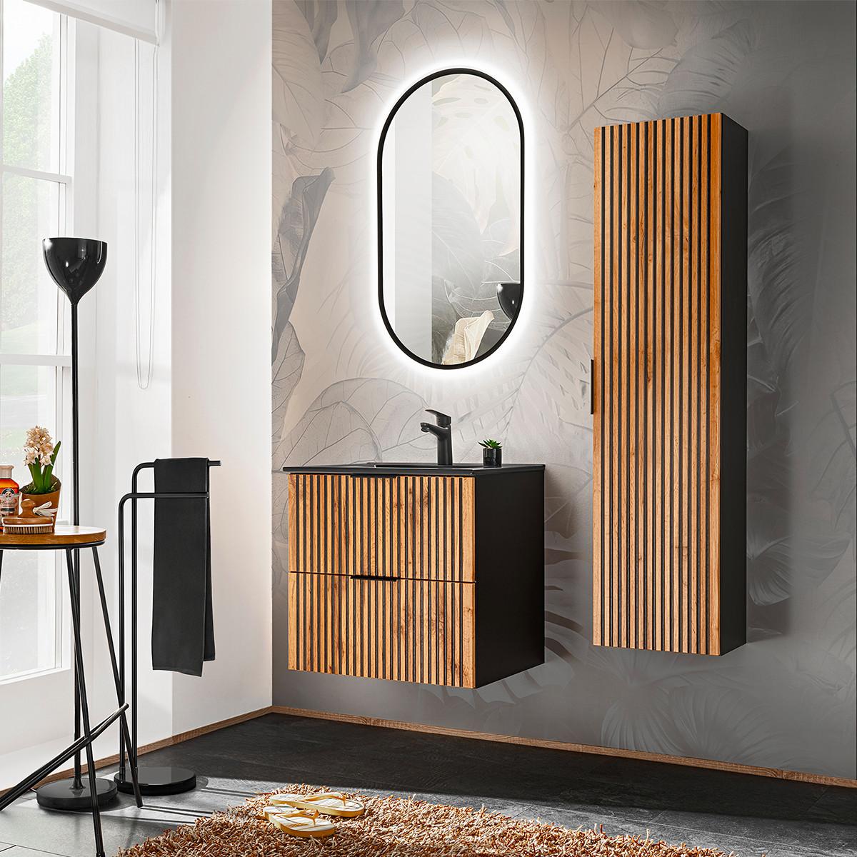 BADMÖBEL 60.2cm Gaia 2er-Set Holz in Eichenoptik und Schwarz - Schwarz, Holzwerkstoff (60.2/57/46cm) - Petits-meubles