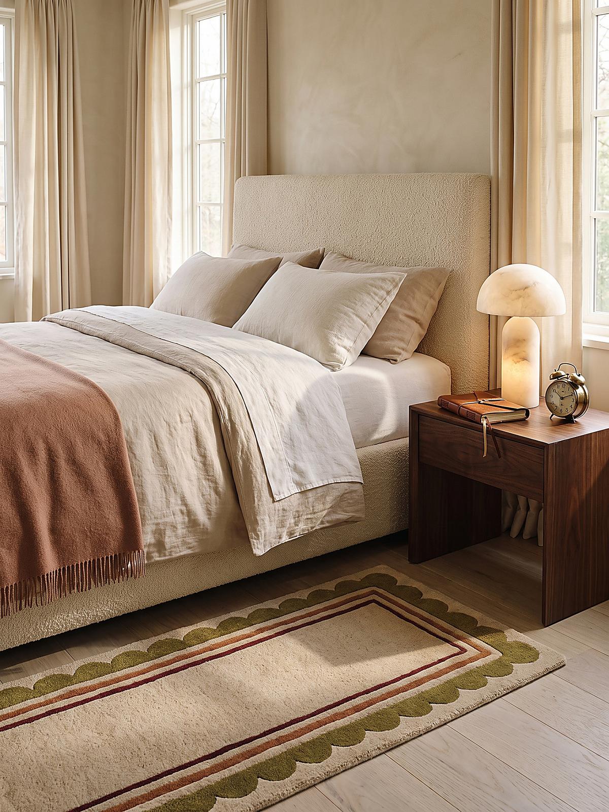 LÄUFER handgetuftet WENSUM, in Beige-Multicolor, Scallop-Bordüre, 80 x 230 cm - Beige, Textil (80/230cm) - KADIMA DESIGN