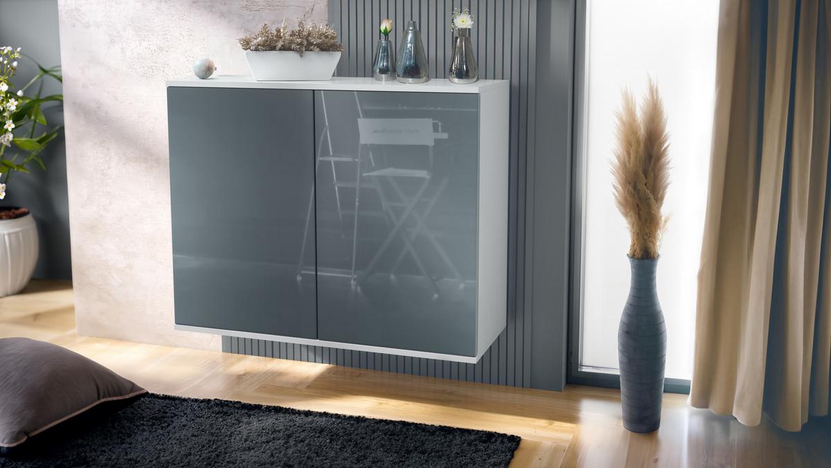 KOMMODE Skadu Grau Hochglanz - Grau, Holzwerkstoff (92.5/73.5/35cm) - Vladon