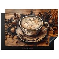HERDABDECKPLATTE Kaffee - Vintage - Braun - Tasse - Holz Herdabdeckung Induktionsfeld 75x52 cm - Cappuccino, Kunststoff (75/52/0.2cm) - MuchoWow