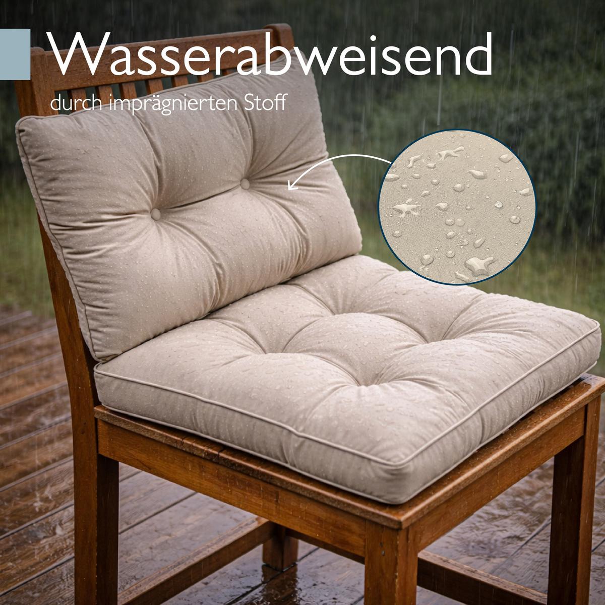LOUNGEKISSEN Flair Outdoor Sitz 50x50x10cm mit Rücken 50x40x12cm Natur (2tlg) - Naturfarben, Textil (50/50cm) - Beautissu 