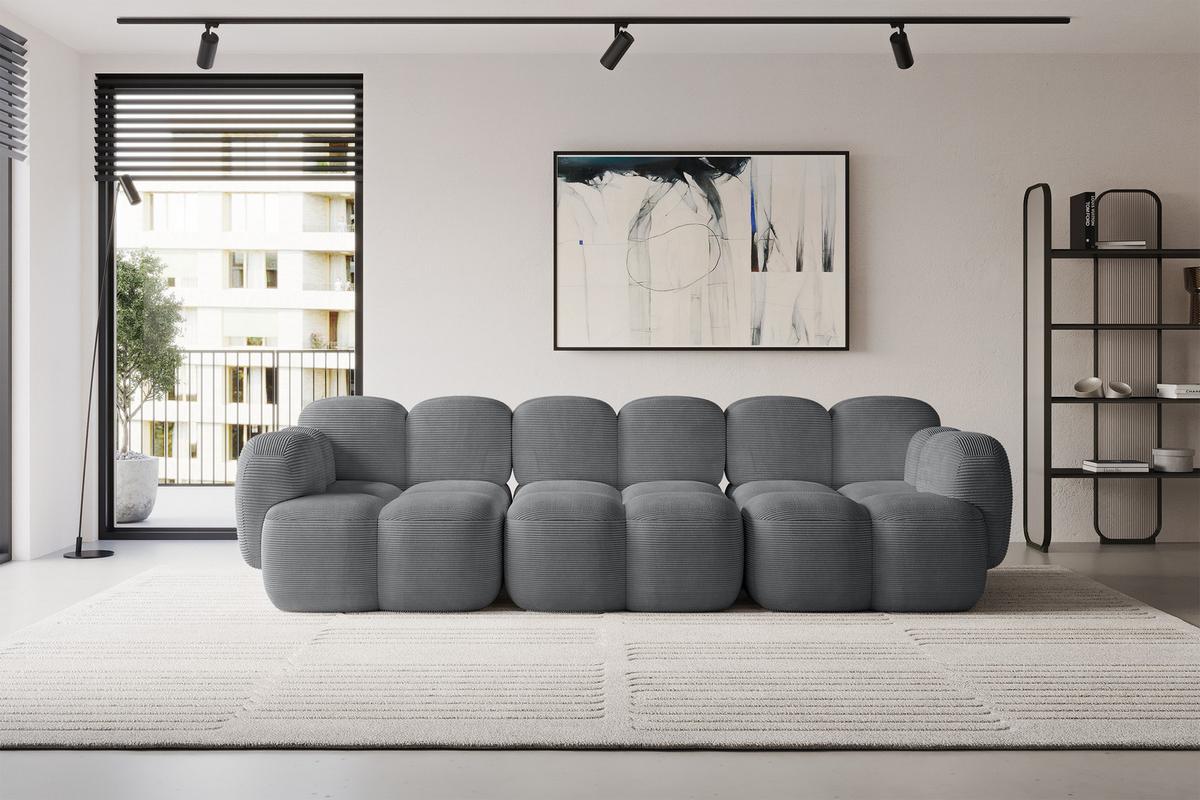3-SITZER modulares Sofa Miko-S2 300x118x75 cm Dunkelgrau Cord - Graphitfarben/Schwarz, Holzwerkstoff/Kunststoff (300/75/118cm) - ALTDECOR
