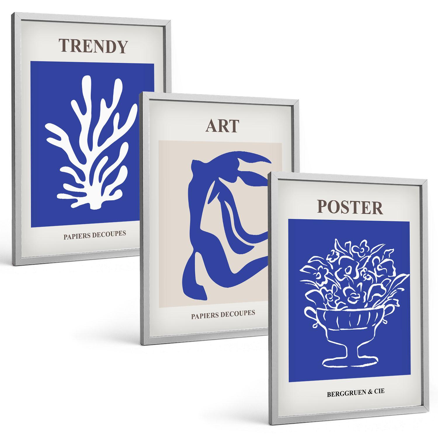 BILDER SET 3er Set - 40x60 cm Silberner Rahmen - Matisses abstrakte Plakate - Silberfarben, Kunststoff (40/60cm) - TULUP