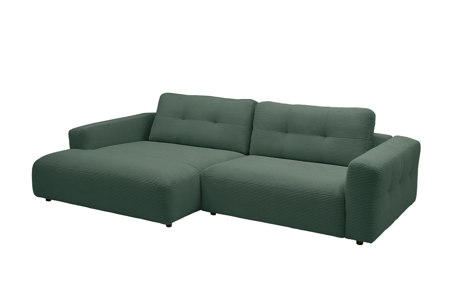ECKSOFA XL MIKA Smaragdgrün Cord - Smaragdgrün/Schwarz, Kunststoff/Textil (296/167cm) - KAWOLA