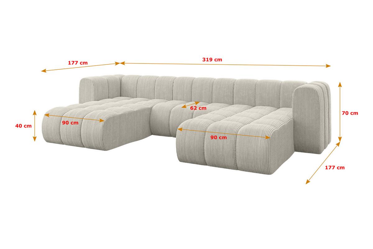 WOHNLANDSCHAFT modulares Sofa Joren-U1 - 319x177x70 cm Creme - Hellgrau/Creme, Holzwerkstoff/Textil (319/70/177cm) - ALTDECOR