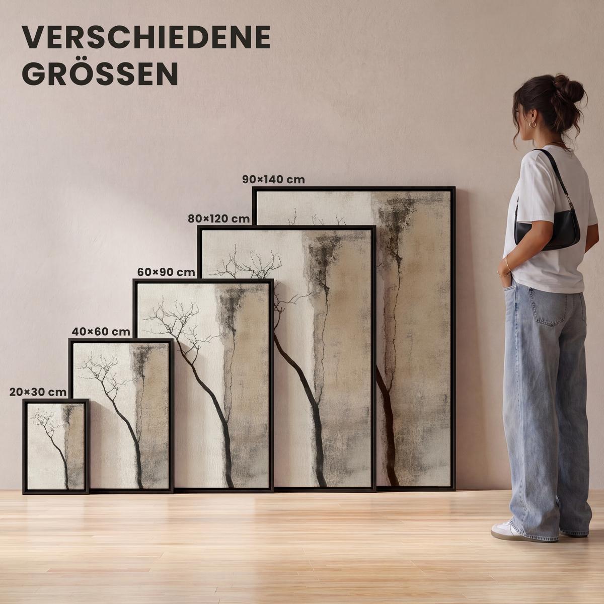 LEINWAND Bilder mit Rahmen - Wabi sabi - Pflanze - Beige - 60x90 - Taupe, Textil (60/90cm) - MuchoWow