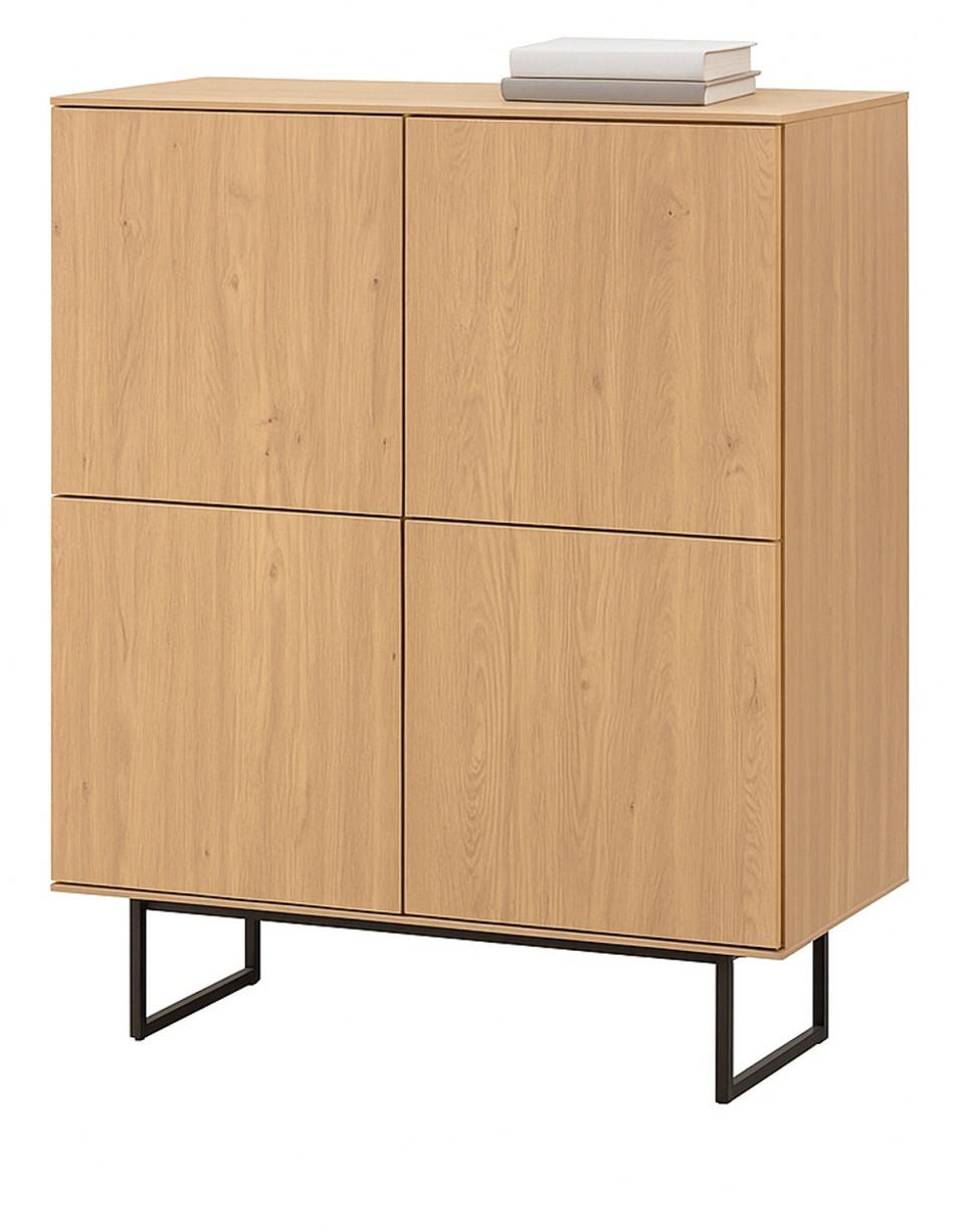 HIGHBOARD Stone Eiche, 4-türige Kommode 115 x 137 cm mit Push-to-Open - Eichefarben/Schwarz, Holzwerkstoff/Metall (115/137/40cm) - Furn.Design