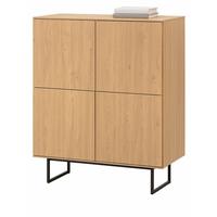 HIGHBOARD Stone Eiche, 4-türige Kommode 115 x 137 cm mit Push-to-Open - Eichefarben/Schwarz, Holzwerkstoff/Metall (115/137/40cm) - Furn.Design