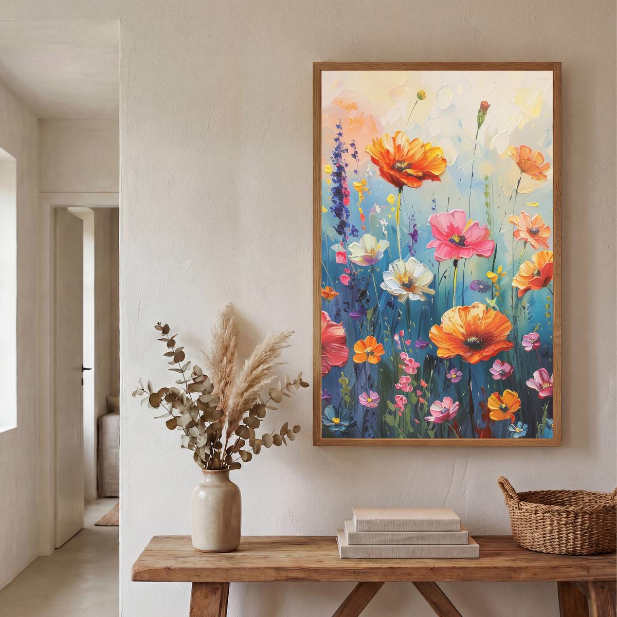 WANDLEUCHTE MIT AKKU Blumen - Natur - Aquarell - Kunst 60x90 cm - Multicolor, Holzwerkstoff (60/90/8cm) - OnlyWow