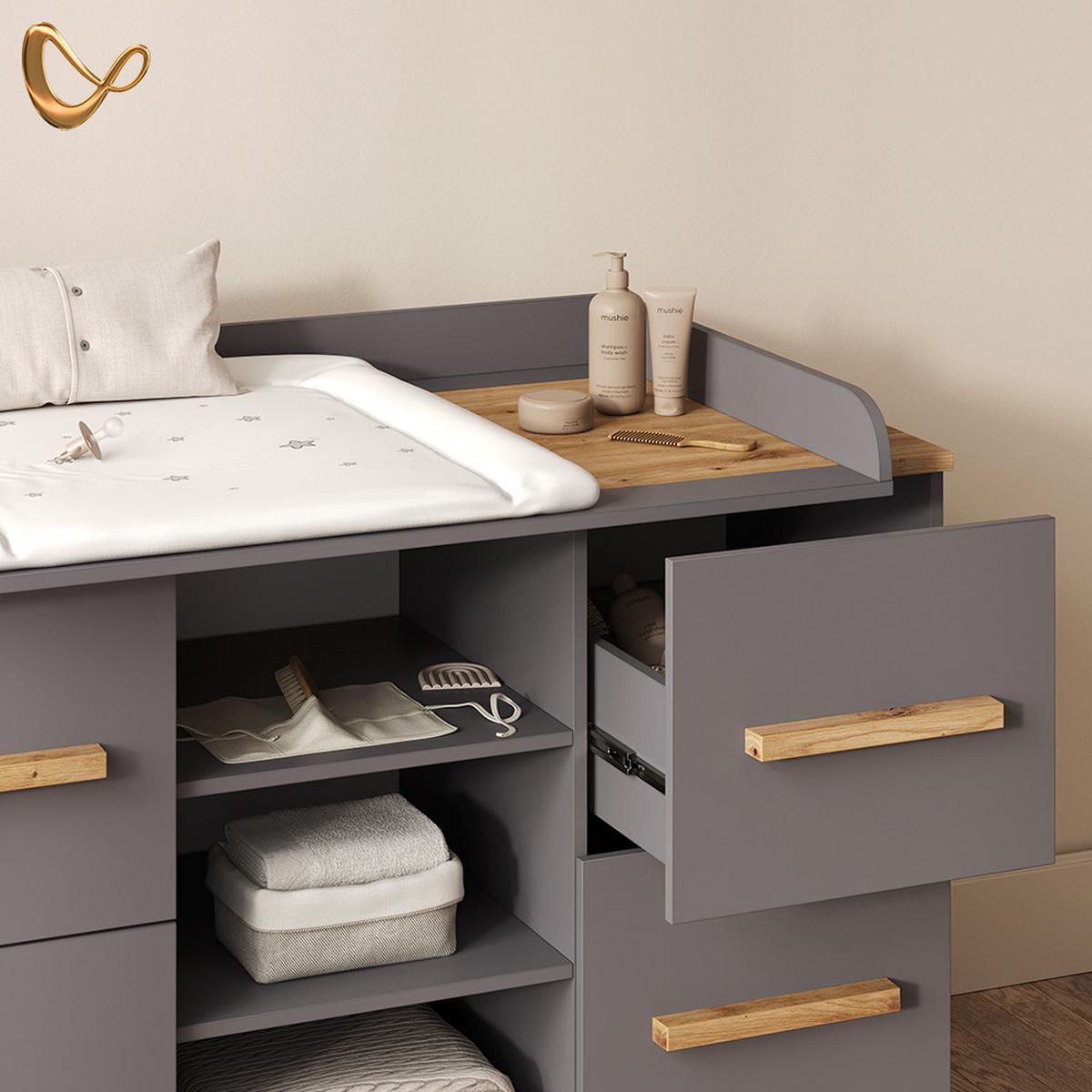 WICKELKOMMODE Mailo Grau/Artisan XL mit 4 Schubladen - Eiche Artisan/Grau, Holzwerkstoff (133/108/70cm) - Livinity®