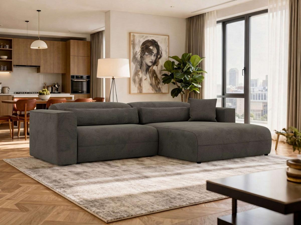 ECKSOFA PAZURRO L - Dunkelgrau Velvet - Rechts Seite - Dunkelgrau/Schwarz, Kunststoff/Textil (288/180cm) - MKS