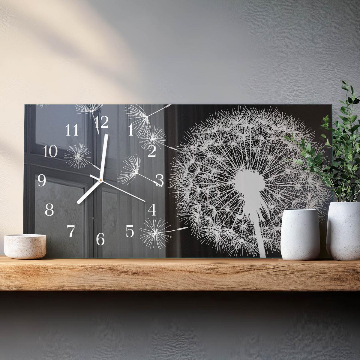 WANDUHR aus Glas 60x30 cm - Löwenzahn - Dunkelblau, Glas (60/30/0.4cm) - TULUP