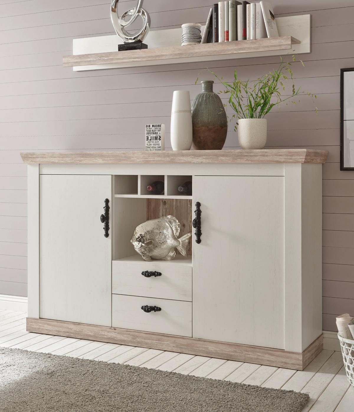 SIDEBOARD Pinie weiß, Oslo Pinie Landhaus, Kommode, 168 x 104 cm - Anthrazit/Weiß, Holzwerkstoff/Metall (168/104/44cm) - Furn.Design