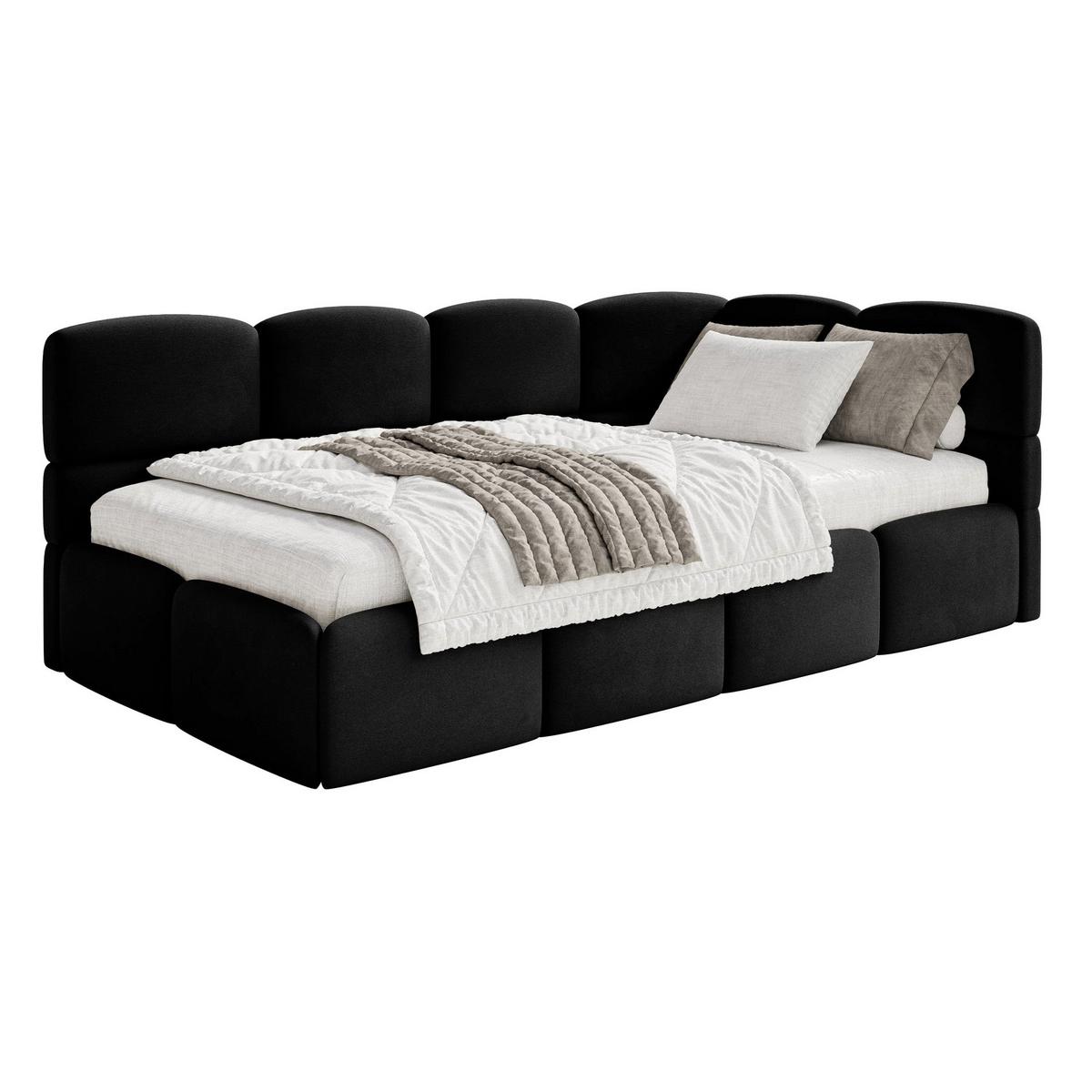 JUGENDBETT Cloudy Schwarz 120 cm, Easy-Clean-Velours - Schwarz, Kunststoff/Textil (120/200cm) - Selsey