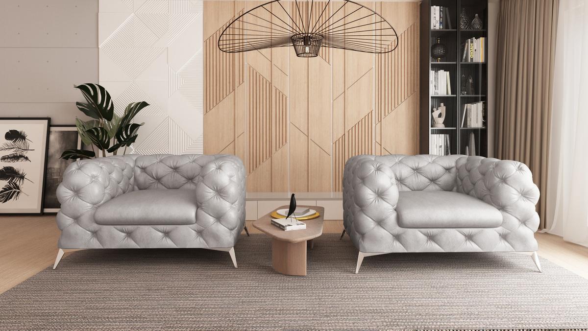 CHESTERFIELD-SESSEL Quantum Grau Samt - Silberfarben/Grau, Holz/Textil (125/75/100cm) - S-Style Möbel