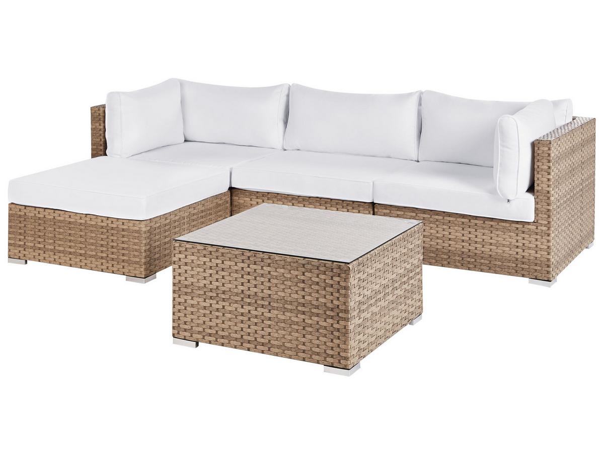 LOUNGE-SET 4-Sitzer Naturfarben Sano - Naturfarben/Weiß, Kunststoff - Beliani
