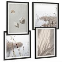 BILDER SET 4er Set - 50x50 cm & 40x60 cm Schwarzer Rahmen - Nahaufnahmen der Struktur im Boho-Stil - Schwarz, Kunststoff (50/50cm) - TULUP