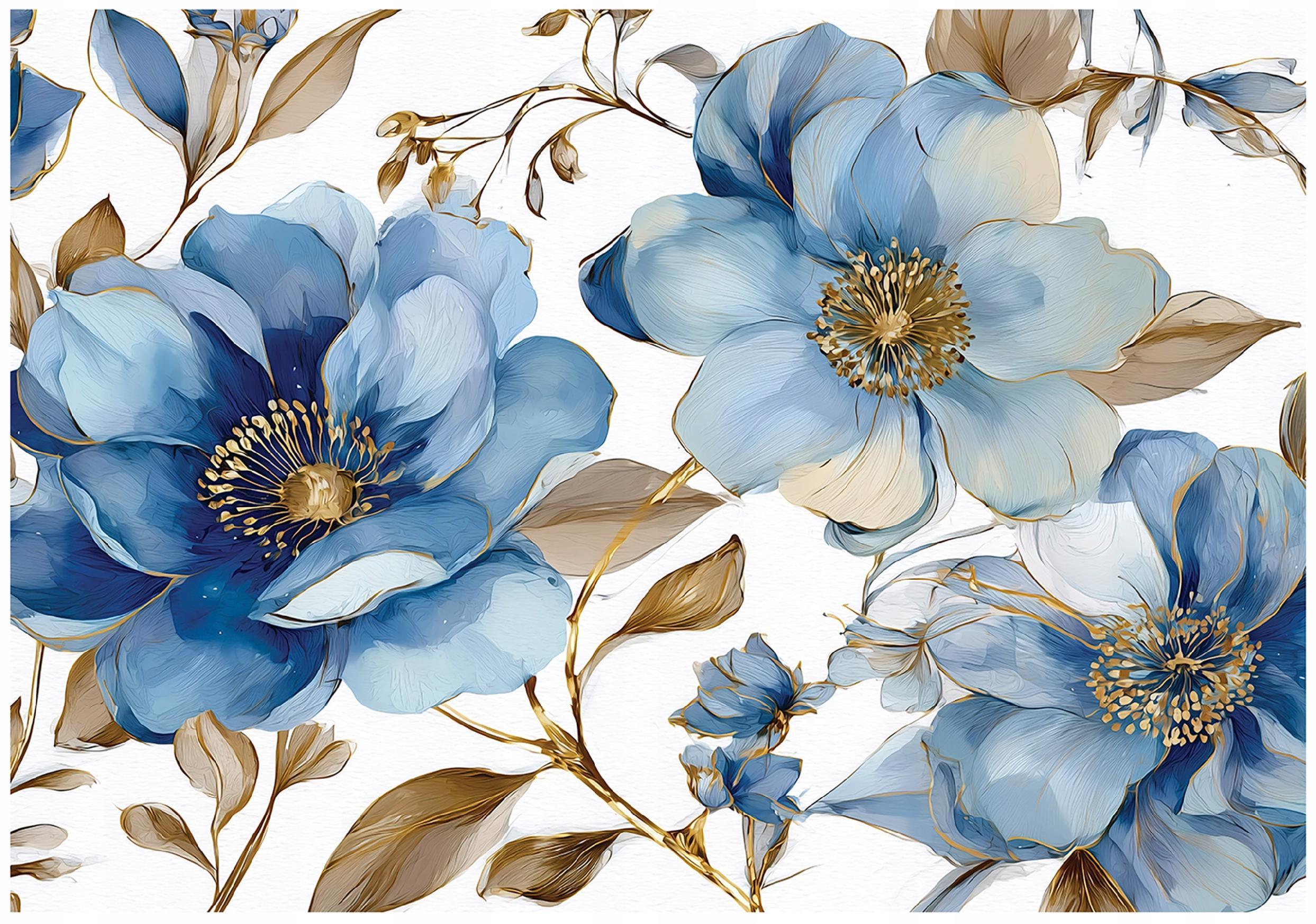 FOTOTAPETE Blumen Blätter Blau 250x175 cm - Multicolor, Papier (250/175cm) - Wallarena