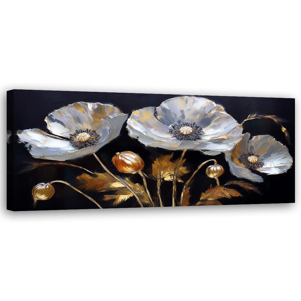 WANDBILD mohnblumen glamour silber - Schwarz, Textil (90/30cm) - Feeby