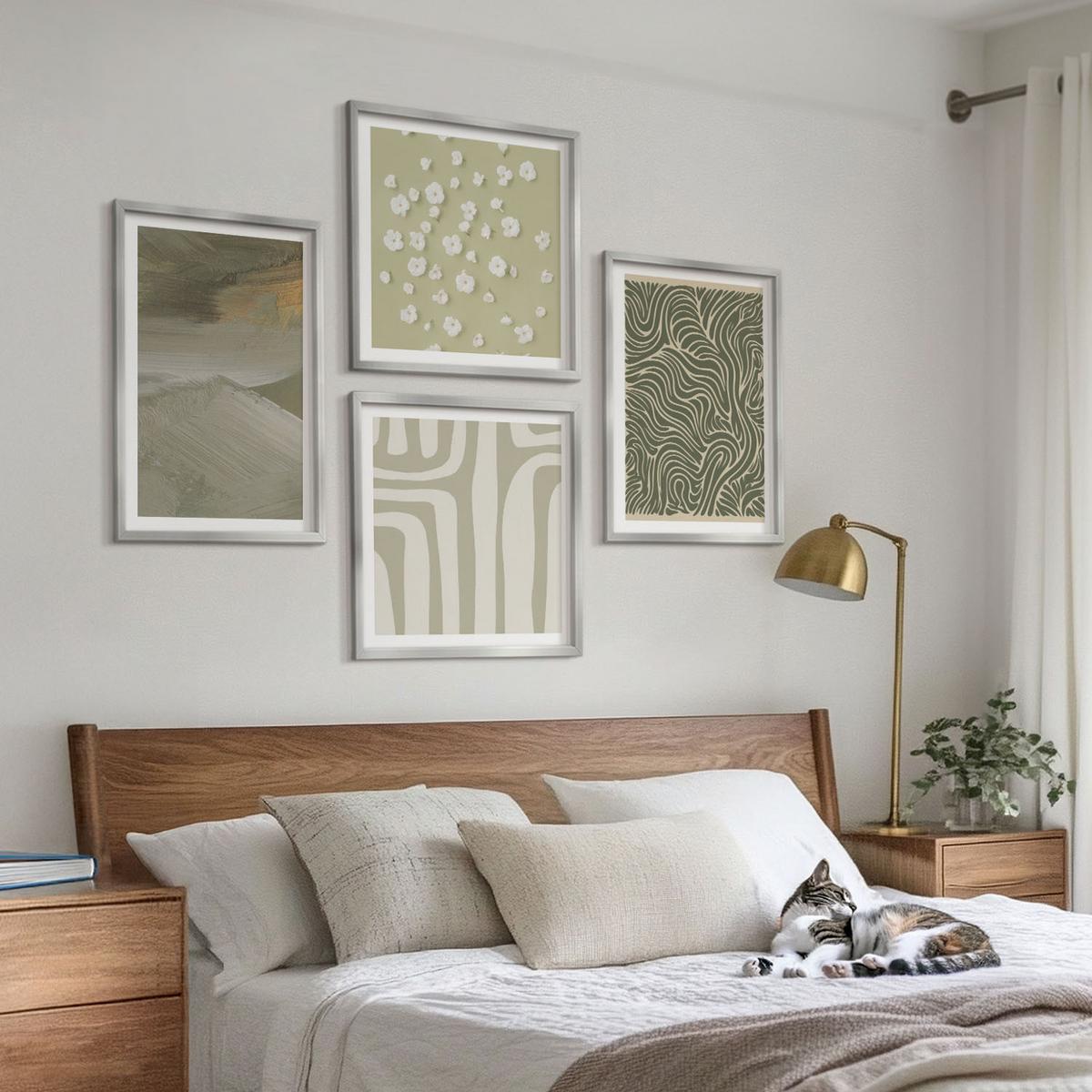 BILDER SET 4er Set - 50x50 cm & 40x60 cm Silberner Rahmen - Abstrakte Boho-Muster - Silberfarben, Kunststoff (50/50cm) - TULUP