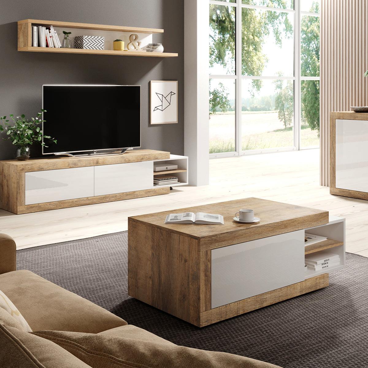 COUCHTISCH Azior Weiß und Holz - Weiß, Holzwerkstoff (60/60/43.5cm) - Petits-meubles