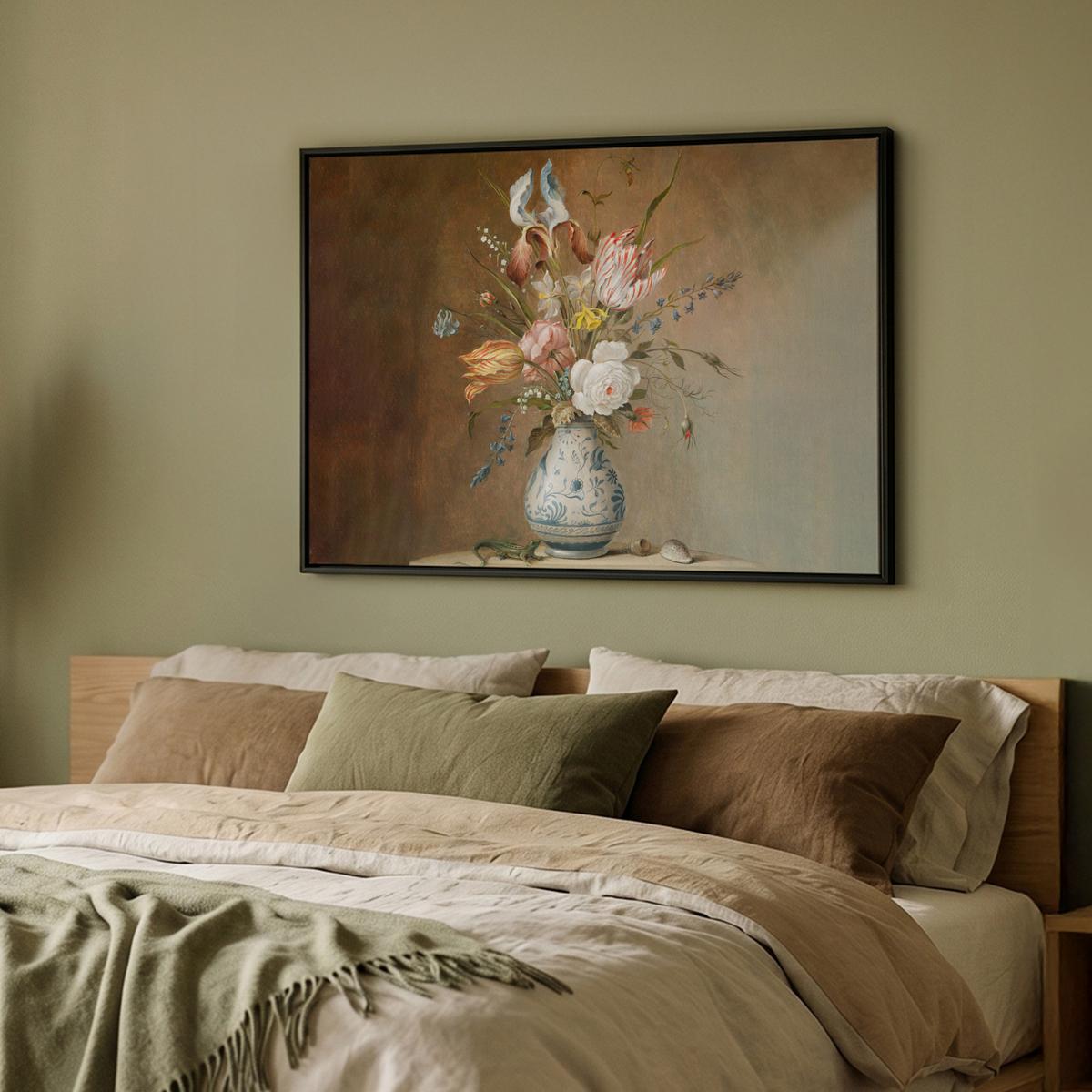 LEINWAND Bilder mit Rahmen - Alte Meister - Blumen - Balthasar van der Ast - 100x70 - Hellbraun, Textil (100/70cm) - MuchoWow
