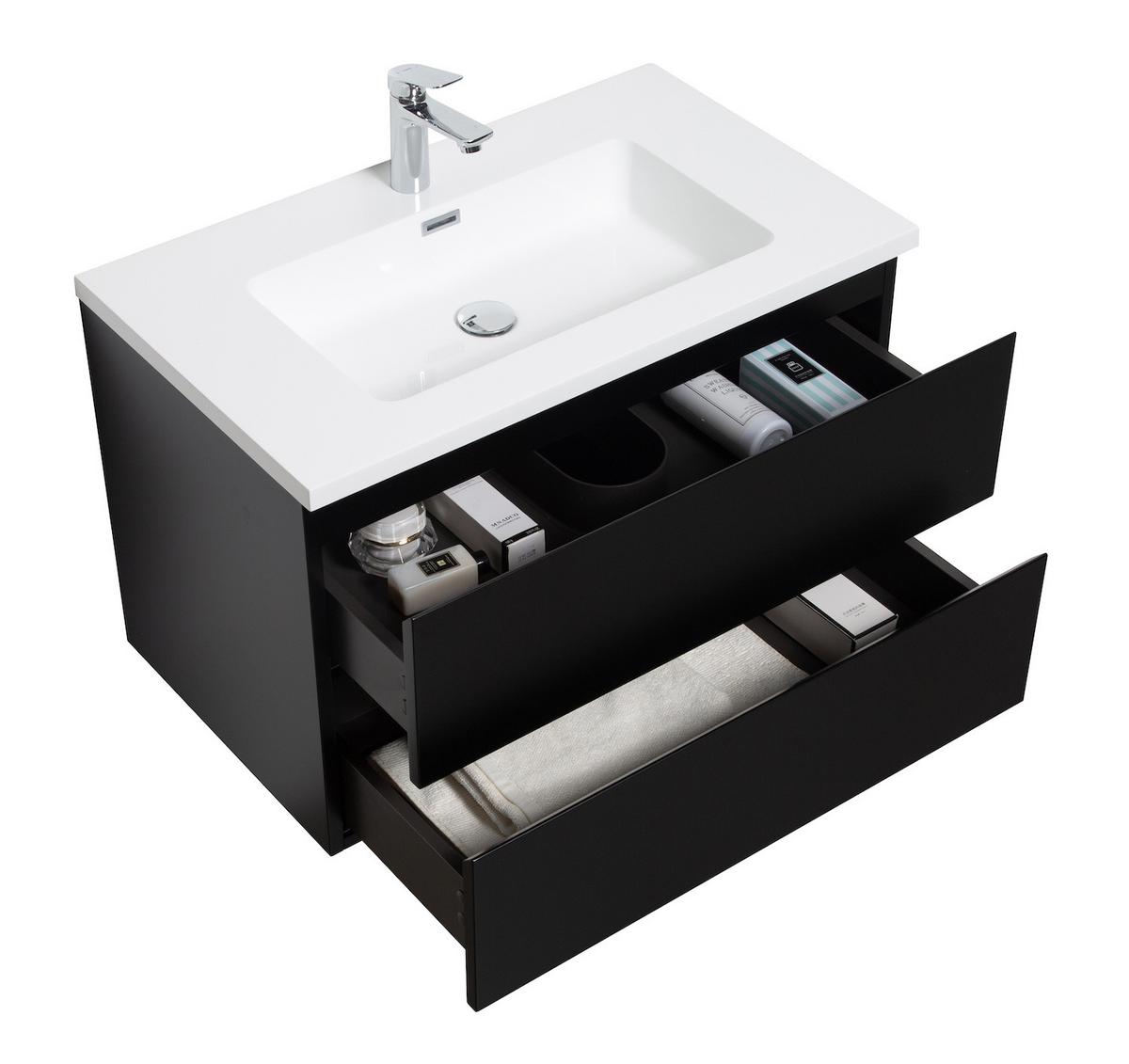 WASCHTISCHKOMBI Angela 2 Teile - Schwarz Matt - 80 x 48 x 52 cm - Schwarz/Weiß, Holz (80/52/48cm) - Badplaats