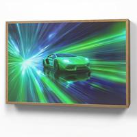 WANDLEUCHTE MIT AKKU Geschwindigkeit - Leicht - Sportwagen - Grün 100x70 cm - Grün, Holzwerkstoff (100/70/8cm) - OnlyWow