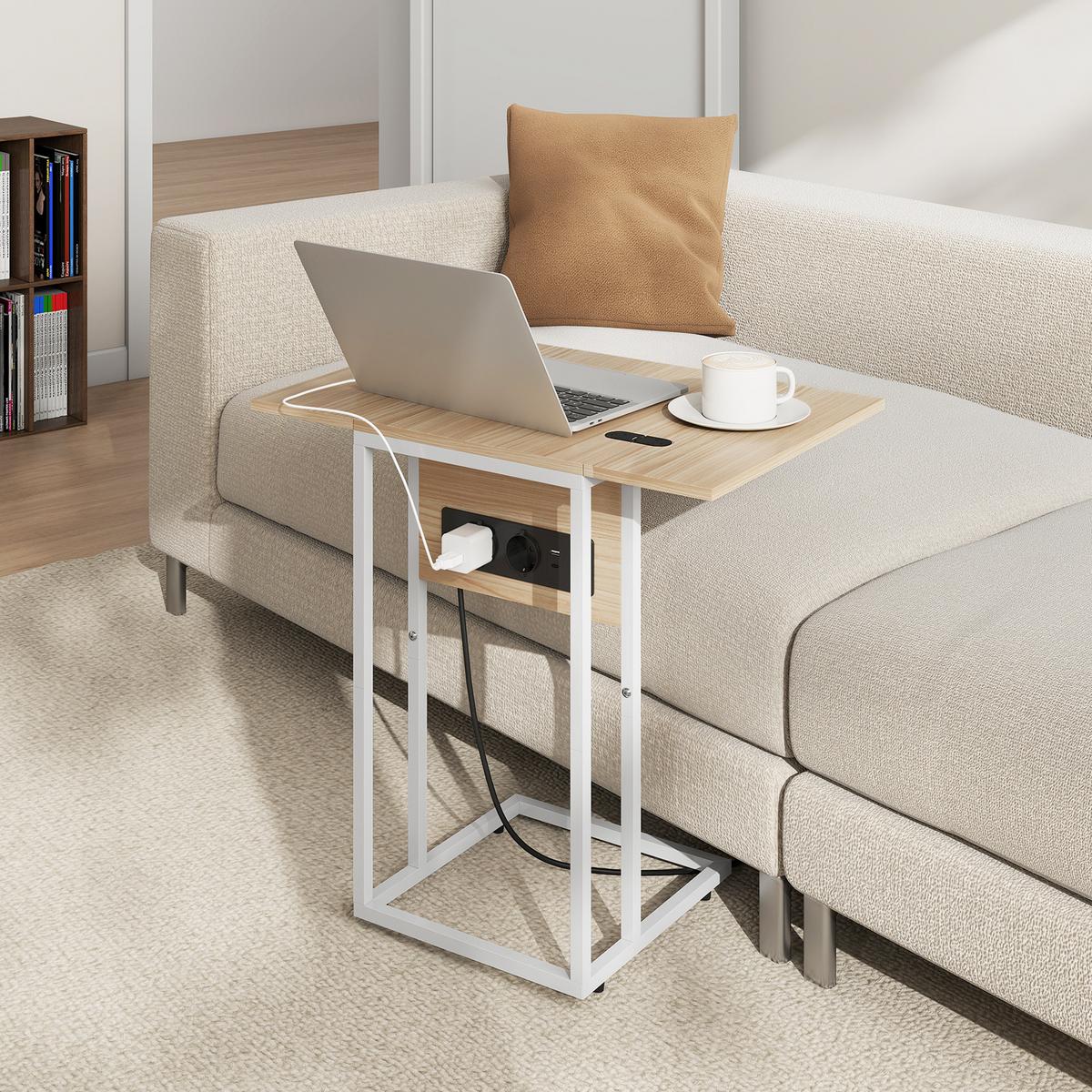 BEISTELLTISCH MDF Metall Naturholz - Beige/Naturfarben, Holzwerkstoff/Metall (39/29/57cm) - HOMCOM