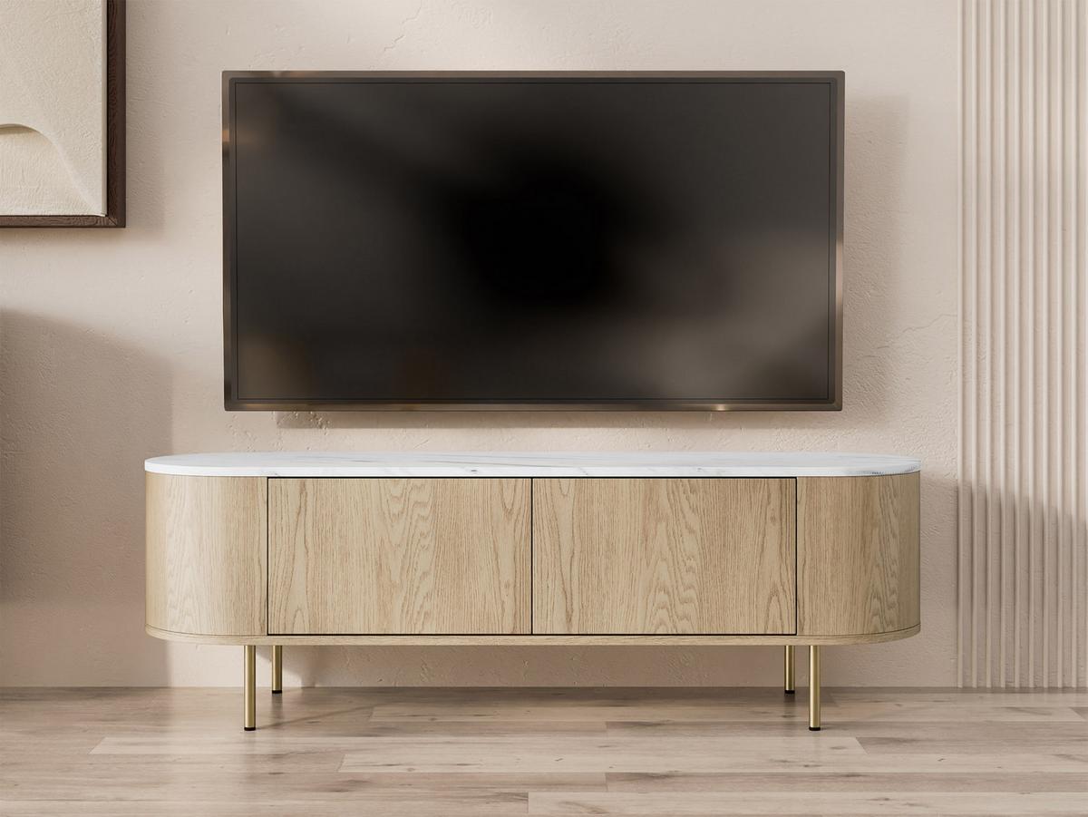 TV-LOWBOARD Lygrint 140 2D - Eichefarben/Goldfarben, Holzwerkstoff/Metall (139/45/40cm) - MIRJAN24