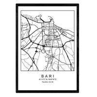 POSTER Bari Stadtkarte – Nordisch A4 Schwarzer Rahmen - Schwarz, Papier (29.7/5/21cm) - Nacnic
