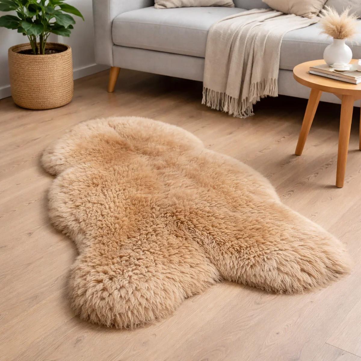 SCHAFFELL Premium Lammfell Natur ungeschoren weiche Wolle Beige dyed ca. 115 cm - Beige, Fell (65/115cm) - Provellus