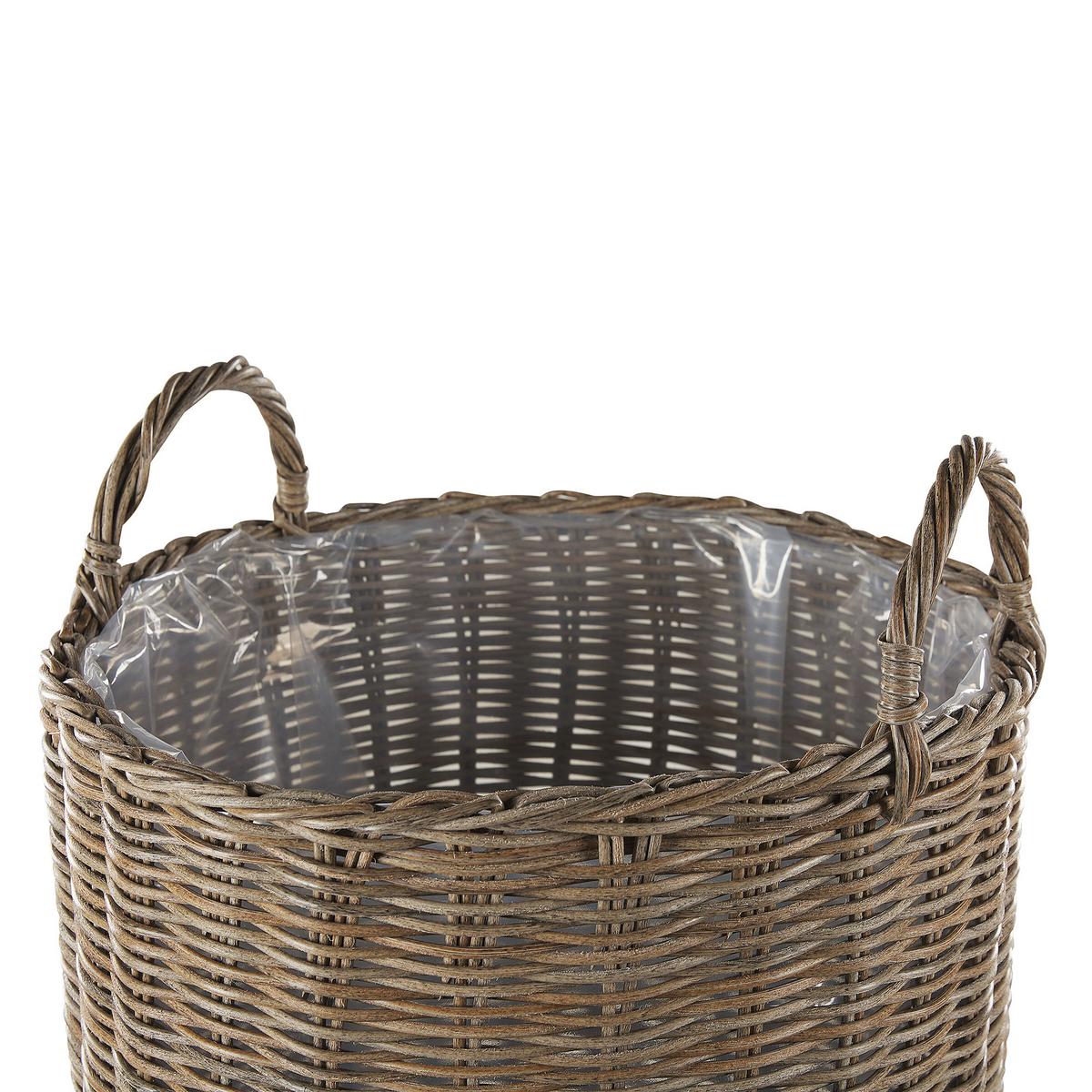 BLUMENKORB 2er-Set Rattan sandbeige rund 50-48/41-40 cm Bitola - Braun, Kunststoff (54cm) - Beliani