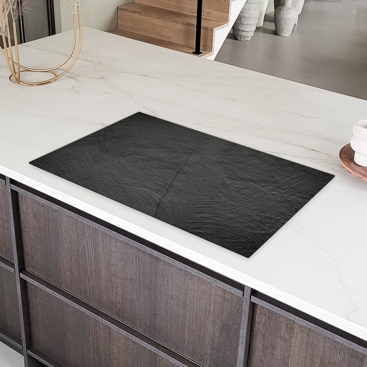 HERDABDECKPLATTE Beton - Schwarz - Industriell Ceranfeldabdeckung 90x52 cm - Anthrazit, Kunststoff (90/52/0.2cm) - MuchoWow