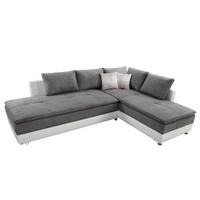 ECKSOFA-DAUERSCHLÄFER Doppelbett Boxspring Federkern Topper, Schwenkteil links B306/T223/H95 cm, Kunstleder Weiß+ Mikrofaser Hellgrau / 15103 - Chromfarben/Hellgrau, Kunststoff/Textil (306/223cm) - luma-home