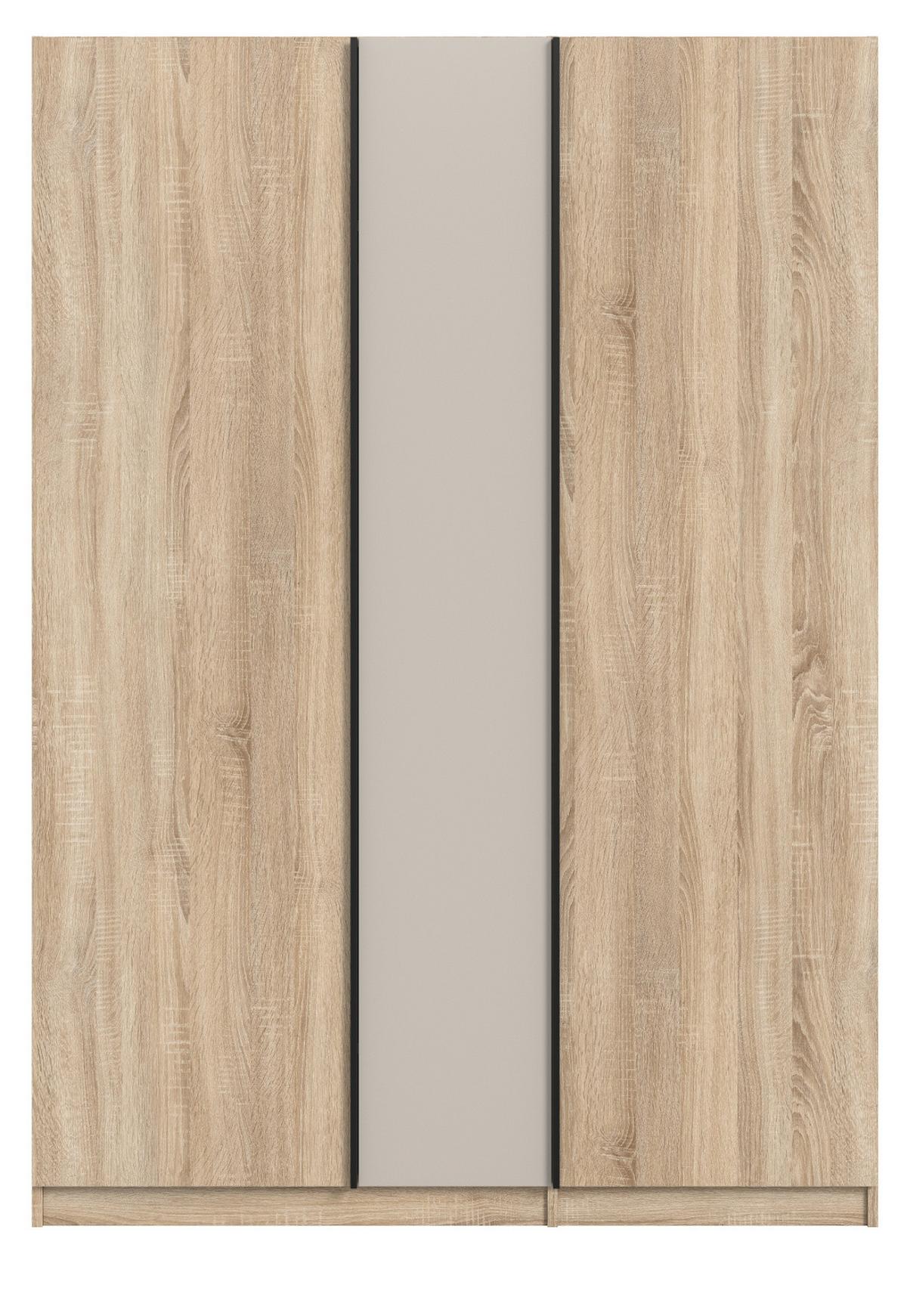 KLEIDERSCHRANK Eiche Sonoma, Kaschmir 3-türig 130 x 183 cm, Drehtürenschrank inklusive Einlegeböden - Kaschmir/Eichefarben, Holzwerkstoff/Kunststoff (130/183/53cm) - Inn.Furn