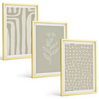 BILDER SET 3er Set - 40x60 cm Goldrahmen - Geometrische Pflanzenmuster - Goldfarben, Kunststoff (40/60cm) - TULUP