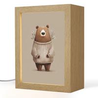 NACHTTISCHLAMPE Bär - Weiße Blumen - Gemütlich 15x20 cm - Taupe, Holzwerkstoff (8/15/20cm) - OnlyWow