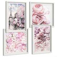 BILDER SET 4er Set - 50x50 cm & 40x60 cm Weißer Rahmen - Rosa Blumen, romantische Landschaft - Weiß, Kunststoff (50/50cm) - TULUP