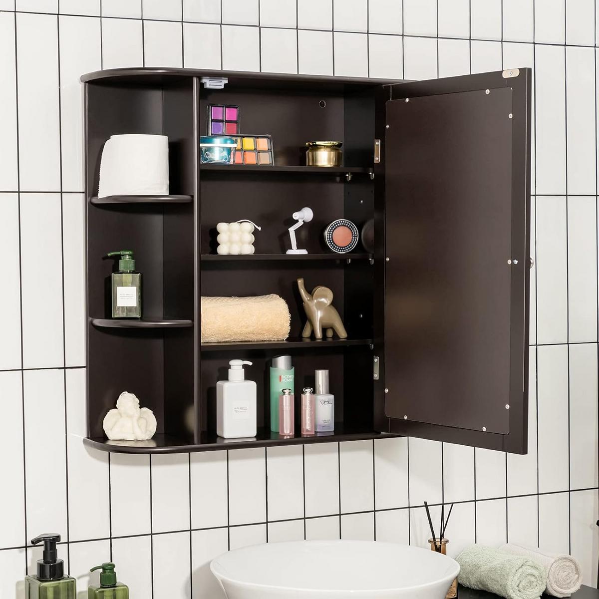 SPIEGELSCHRANK Badezimmerspiegel Braun - Braun, Holz (65/63/17cm) - COSTWAY